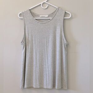 LUSH Sleeveless Striped Tank Top Relaxed Flared Hem Gray & White Women’s L EUC